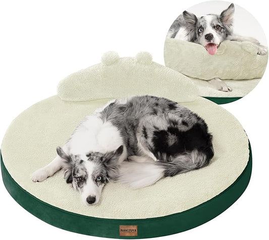 Large Dog Bed Orthopedic Dog Beds for Large Dogs with Washable Removable Cover Waterproof Pet Beds with Pillow-Beige and Dark Green