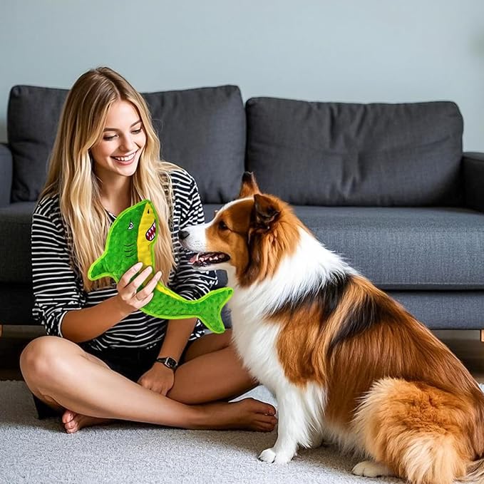 Dog Toy Squeaky Durable Dog Toys Chew for Aggressive Dogs No-Stuffed Dog Toy Interactive Hours of Fun Keep pups Busy -Green Shark,Bubble-Pressed Ultra-Soft Fabric