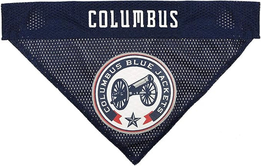 Pets First NHL Columbus Blue Jackets Reversible Dog & Cat Bandana, Small/Medium, Blue, Poly-Cotton, Mesh, Modern, Unisex, All Seasons, Machine Wash, Pull Over, Small/Large, Bandana