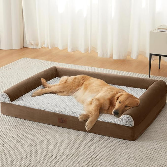 Orthopedic Dog Beds for Large Dogs, Waterproof Memory Foam Large Dog Bed with Sides, Non-Slip Bottom and Egg-Crate Foam Big Pet Couch Bed with Washable Removable Cover