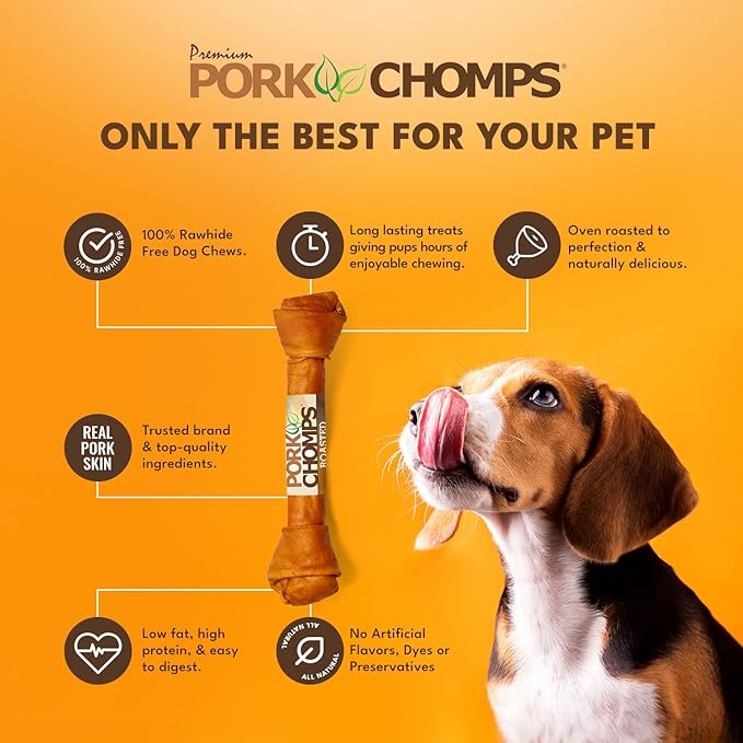 Pork Chomps Roasted Pork Skin Dog Chew, 20-inch Knot, 1 Count (Pack of 3)