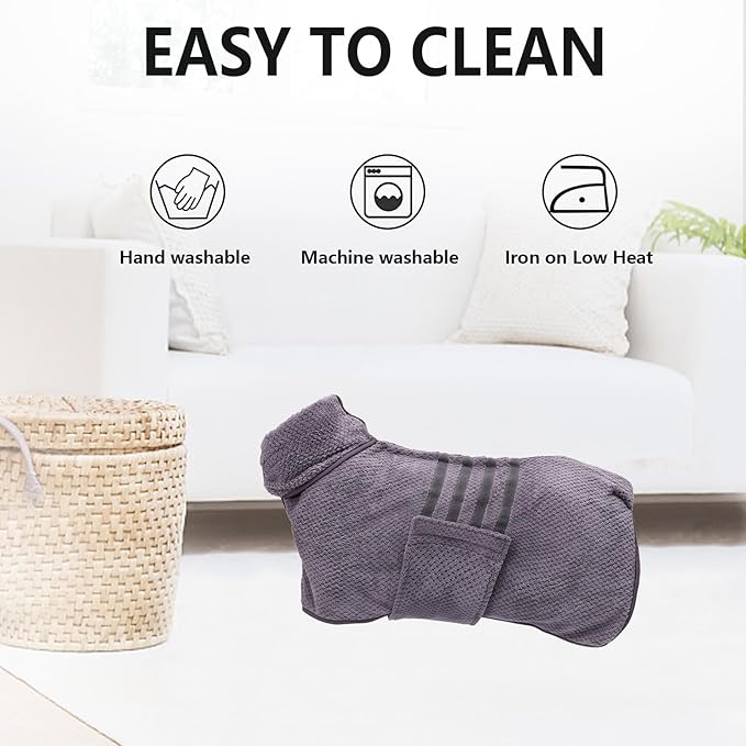 Geyecete Pineapple Grid Fast Drying Super Absorbent Dog Cat Bath Robe Towel - Gray - 3XL