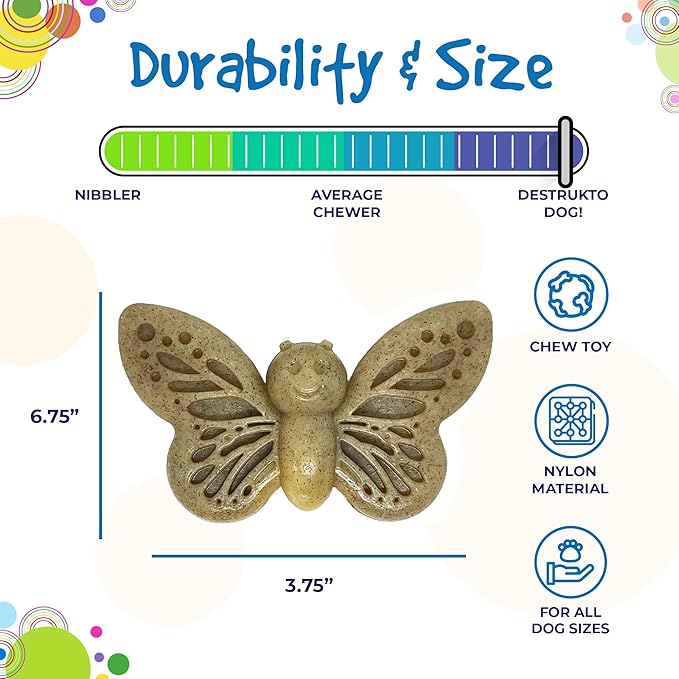 SodaPup Butterfly – Durable Dog Chew Toy Made in USA from Non-Toxic, Pet Safe, Food Safe Nylon Material for Mental Stimulation, Clean Teeth, Fresh Breath, Problem Chewing, Calming Nerves & More
