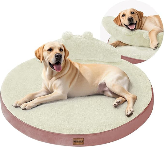 Large Dog Bed Orthopedic Dog Beds for XX-Large Dogs with Washable Removable Cover Waterproof Pet Beds with Pillow-Beige and Pink