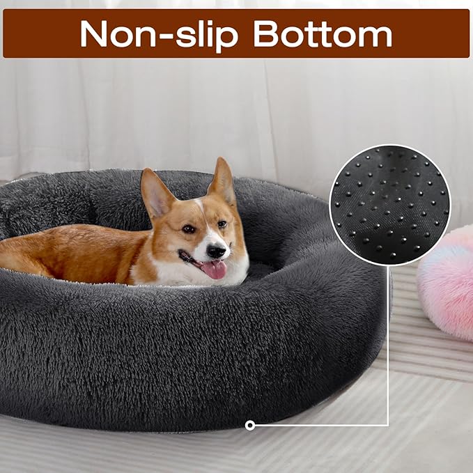 JOLLYVOGUE Dog Bed, Calming Anti-Anxiety Large Dog Bed, Fluffy Donut Cushion for Medium and Large Pets (27"/30"/36")