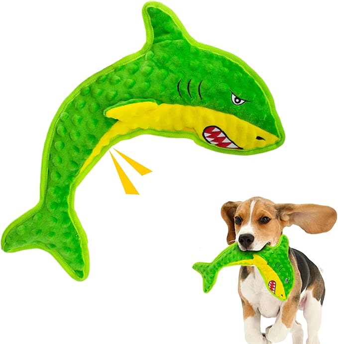 Dog Toy Squeaky Durable Dog Toys Chew for Aggressive Dogs No-Stuffed Dog Toy Interactive Hours of Fun Keep pups Busy -Green Shark,Bubble-Pressed Ultra-Soft Fabric