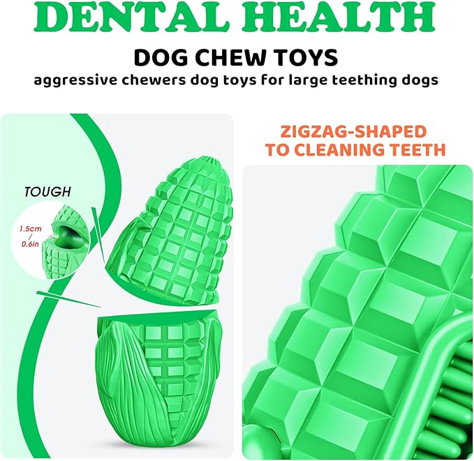 Aggressive Chewer Dog Toys: Squeaky, Tough Teeth Cleaning - Small to Large Breeds - Green