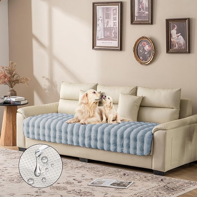 Waterproof Dog Bed Cover, Soft Plush Pet Blanket with Anti-Slip Back for Bed Couch Sofa, Furniture Protector for Small, Medium and Large Dogs and Cats (LightGrey-Bubble, 30"x70")