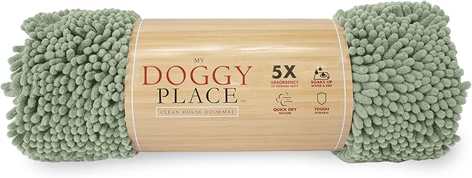 My Doggy Place Microfiber Dog Mat for Muddy Paws, 8' x 2' Sage - Non-Slip, Absorbent and Quick-Drying Dog Paw Cleaning Mat, Washer and Dryer Safe - Hallway Runner