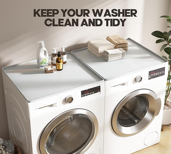 2 PCS Washer Dryer Countertop, 25.6" x 25.6" Large Washer and Dryer Covers for The Top, Non-Slip Waterproof Silicone Dryer Top Protector Mat, Washer Dryer Topper for Laundry Room Kitchen Home（White）