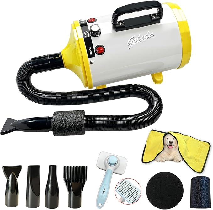 High Velocity Professional Dog Grooming Dryer,Adjustable Temperature and Speed Hair Dryer for Pets with 4 Nozzles