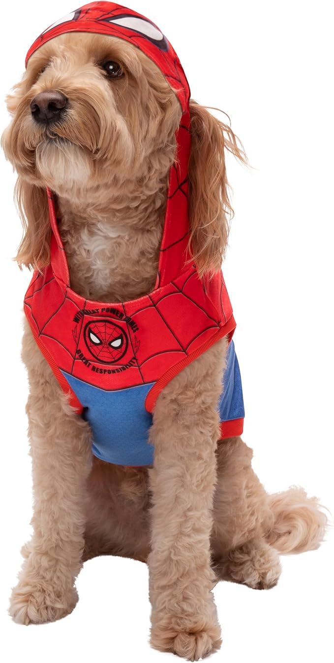 MARVEL Spider-Man Pet Hoodie - Sleeveless Hooded Pet Shirt with Costume Design (Large)