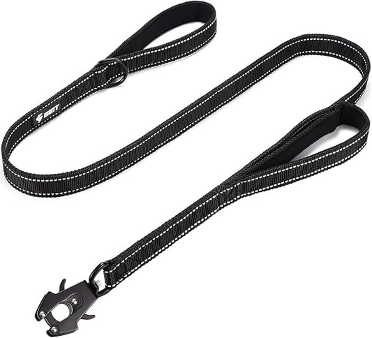 GEIT 4/5/6FT Heavy Duty Dog Leash, 2 Handles Reflective Rope Leashes, Walking Lead with Quick Release/Locking Tactical Frog Clip for Small Medium and Large Dogs, Black