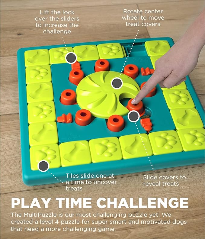 Outward Hound by Nina Ottosson Multipuzzle Level 4 Expert Dog Treat Puzzle for Enrichment, Blue