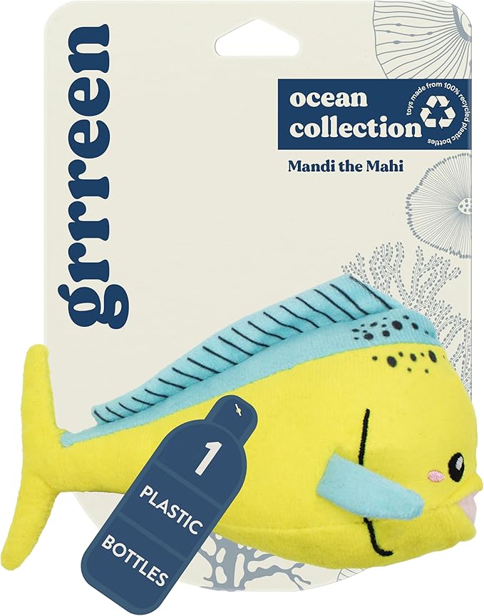 Ocean Collection Dog Toys | Small Sized Mandi The Mahi Mahi | Cute, Durable, & Sustainable Plush Chew Toys for Dogs up to 25 lbs | Eco Friendly & 100% Recycled Materials
