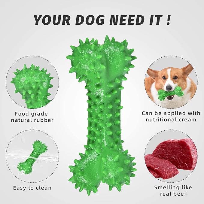 Dog Chew Toys for Aggressive Chewers - Rubber Chew Toys, Bacon Flavor Teething Dog Toys, Interactive Toy for Teeth Cleaning and Gum Massage (2pcs), Bacon Flavour (Green/Blue)