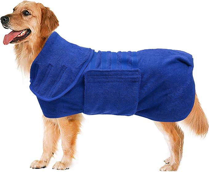 Geyecete Dog Drying Coat - Fast Drying Dog Bath Robe Towel - Microfibre Super Absorbent, Luxuriously Soft Blue S