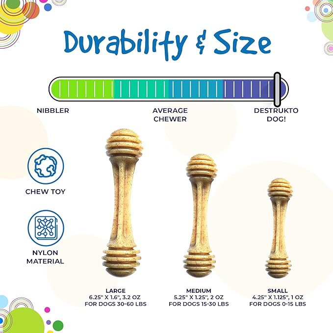 SodaPup Honey Bone – Durable Dog Chew Toy Made in USA from Non-Toxic, Pet Safe, Food Safe Nylon Material for Mental Stimulation, Clean Teeth, Fresh Breath, Problem Chewing, Calming Nerves, & More
