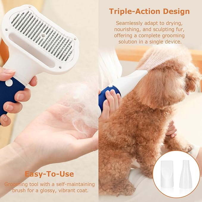Professional Pet Grooming Dryer 3-in-1 Dog Blow Dryer with Brush, Adjustable Temp, Quiet & Portable