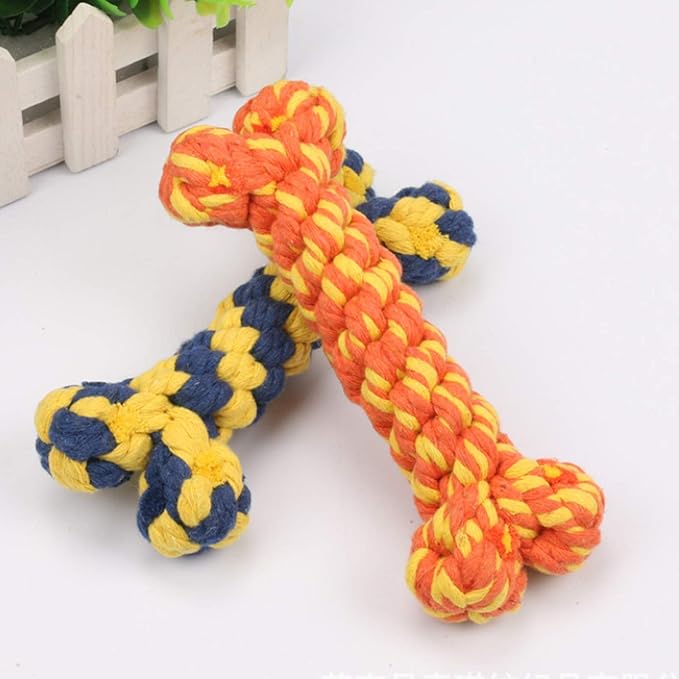 Dog Rope Toy Bone Pet Teeth Cleaning Toy - 2 Handmade Gifts for Puppies