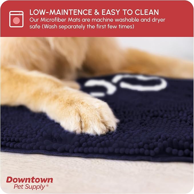 My Doggy Place Microfiber Dog Mat for Muddy Paws, 36" x 26" Navy Blue With Paw Print - Absorbent, Quick-Drying, Washer and Dryer Safe - Non-Slip Rubber Backed Pet Cleaning Mat, Large