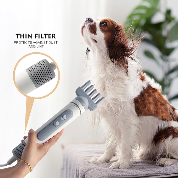 Dog Hair Dryer, Portable Handheld Pet Hair Dryer with 3 Temperature Adjustment Rotatable Wind Head and 3 Nozzles, High Speed Pet Blow Dryer for Dogs for Home or Travel