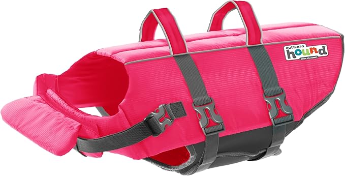 Outward Hound Granby Splash Dog Life Jacket, High-Buoyancy Dog Life Vest for Swimming, Boating, and Water Safety, XL, Pink