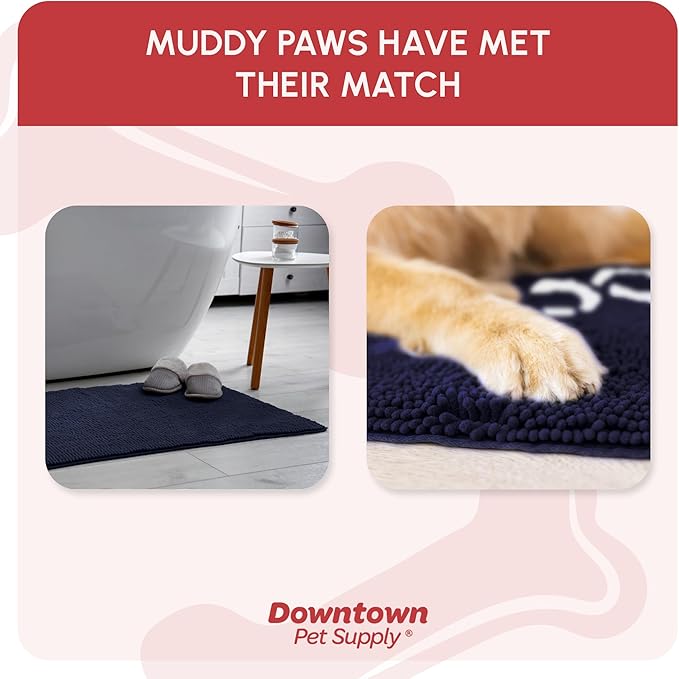 My Doggy Place Microfiber Dog Mat for Muddy Paws, 36" x 26" Navy Blue With Paw Print - Absorbent, Quick-Drying, Washer and Dryer Safe - Non-Slip Rubber Backed Pet Cleaning Mat, Large