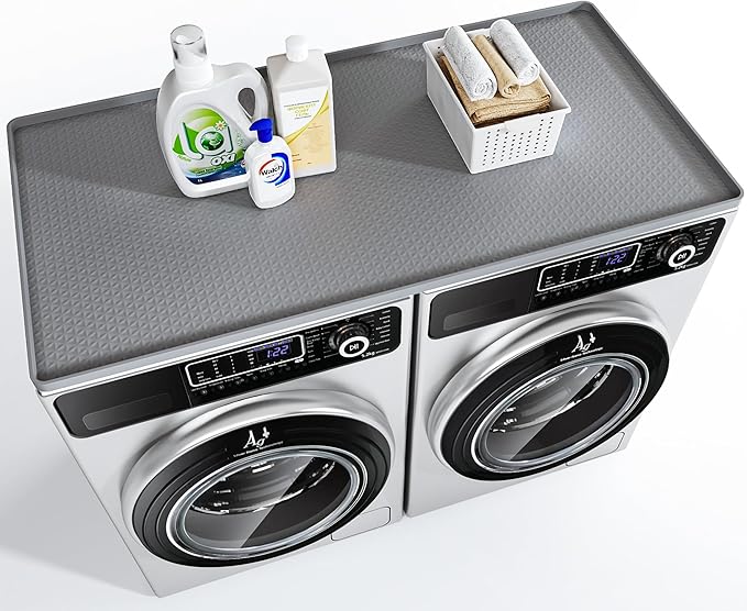 Washer Dryer Countertop, 51.2" x 25.6" Large Washer and Dryer Covers for The Top, Non-Slip Waterproof Silicone Dryer Top Protector Mat, Washer Dryer Topper for Laundry Room Kitchen Home（Gray）