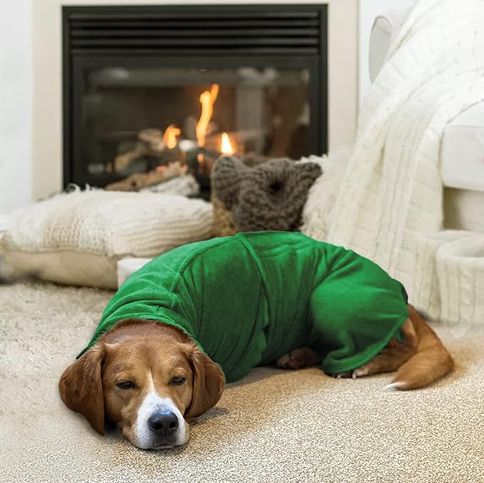Geyecete Dog Drying Coat - Fast Drying Bag, Bathrobe Towel - Microfibre Super Absorbent Pet Cat Bath Robe, Luxuriously Soft - Green - XXXL