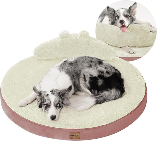 Large Dog Bed Orthopedic Dog Beds for Large Dogs with Washable Removable Cover Waterproof Pet Beds with Pillow-Beige and Pink