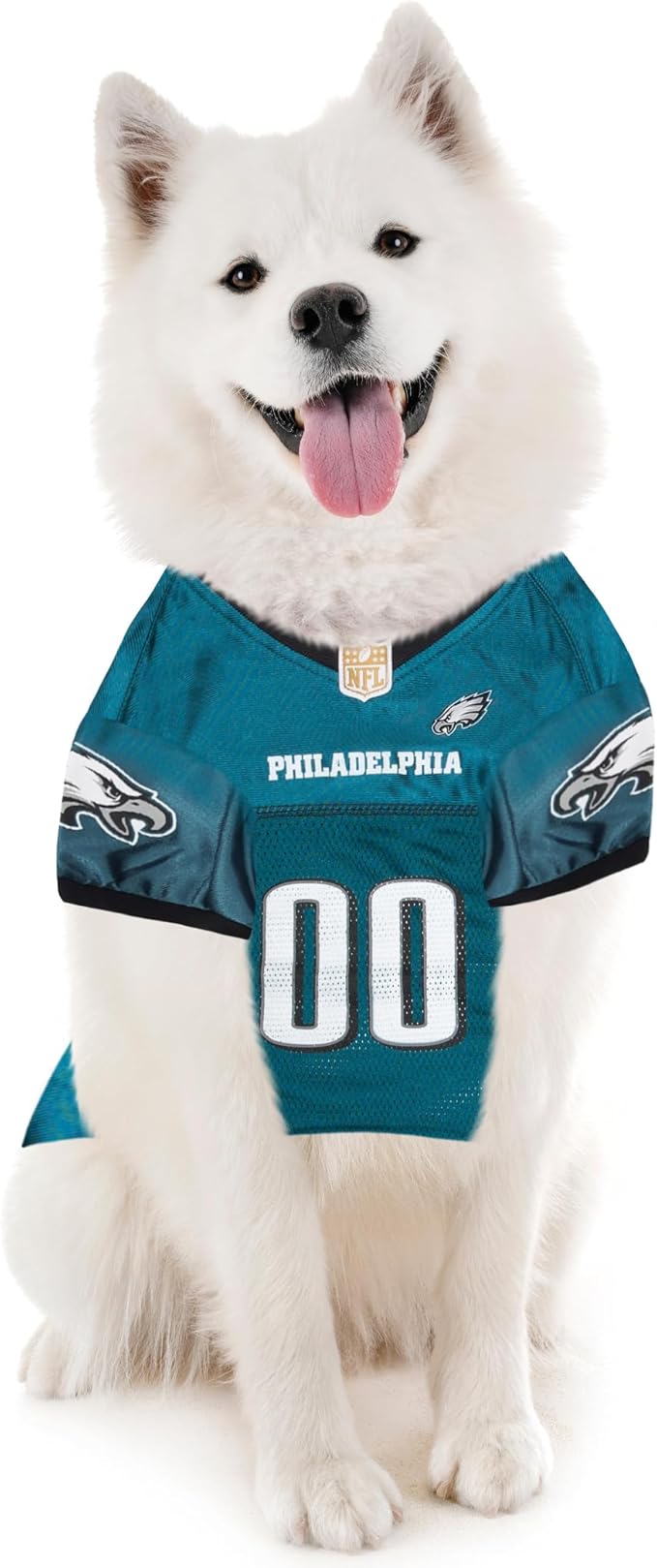 Pets First NFL Philadelphia Eagles Dog Jersey, Size Large. Best Football Jersey Costume for Dogs & Cats. Licensed Football Shirt