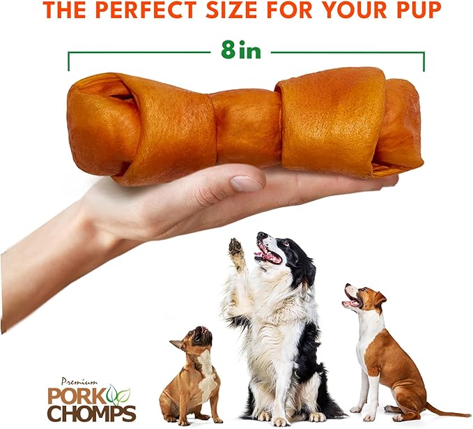 Pork Chomps Roasted Pork Skin Dog Chew, 8-inch Knot, 1 Count (Pack of 3)
