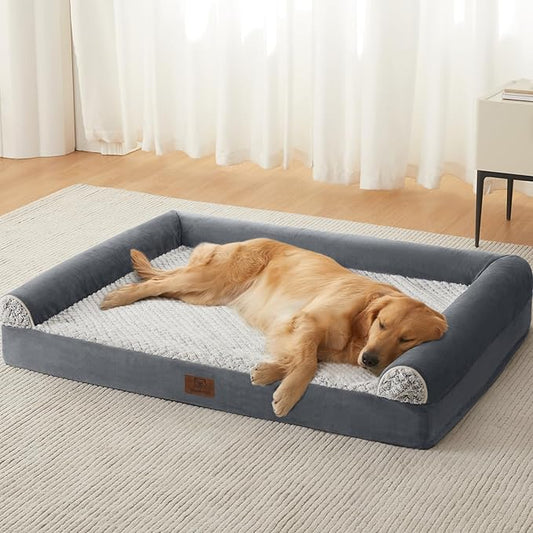 Orthopedic Dog Beds for Large Dogs, Waterproof Memory Foam Large Dog Bed with Sides, Non-Slip Bottom and Egg-Crate Foam Big Pet Couch Bed with Washable Removable Cover