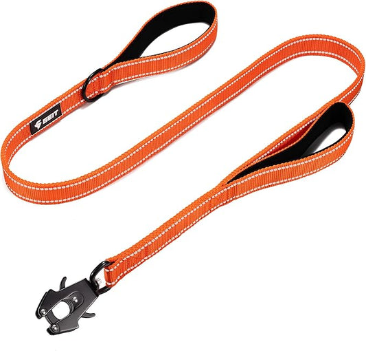 GEIT 4/5/6FT Heavy Duty Dog Leash, 2 Handles Reflective Rope Leashes, Walking Lead with Quick Release/Locking Tactical Frog Clip for Small Medium and Large Dogs, Orange