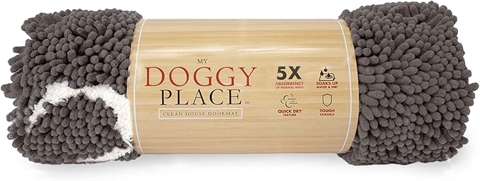 My Doggy Place Microfiber Dog Mat for Muddy Paws, 60" x 36" Ash with Paw Print - Non-Slip, Absorbent and Quick-Drying Dog Paw Cleaning Mat, Washer and Dryer Safe - X-Large/Runner