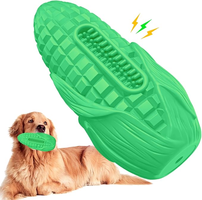 Aggressive Chewer Dog Toys: Squeaky, Tough Teeth Cleaning - Small to Large Breeds - Green