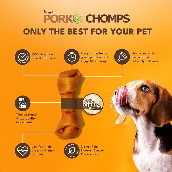 Pork Chomps Roasted Pork Skin Dog Chew, 8-inch Knot, 1 Count