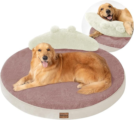 Large Dog Bed Orthopedic Dog Beds for Extra Large Dogs with Washable Removable Cover Waterproof Pet Beds with Pillow-Pink and Beige