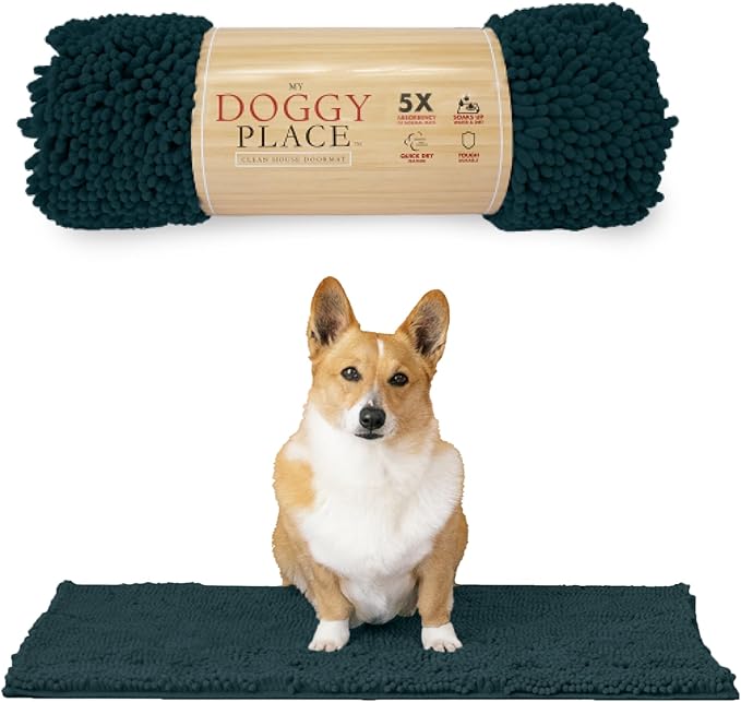 My Doggy Place Microfiber Dog Mat for Muddy Paws, 31" x 20" Teal - Absorbent and Quick-Drying Dog Paw Cleaning Mat, Washer and Dryer Safe - Non-Slip Rubber Backed Dog Floor Mat, Medium