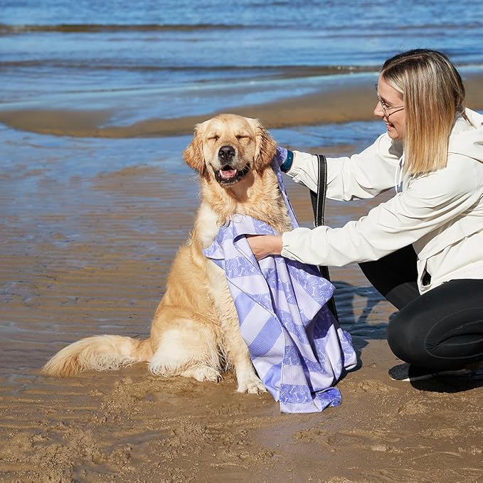 Dock & Bay Pet Towel - Super Absorbent & Quick Drying Dog Towels with Bag - 100% Recycled - Pawfect Purple, Large (120x70cm, 47x27)