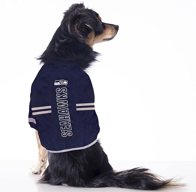 Pets First NFL Seattle Seahawks Dog T-Shirt, Football Dogs & Cats Shirt - Durable Sports PET TEE - 3 Sizes, NFL PET Outfit, Reflective TEE Shirt in Team Color, Cool Football Dog Tee