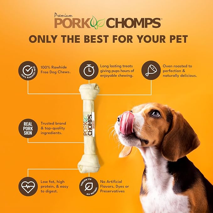 Pork Chomps Baked Pork Skin Dog Chew, 20-inch Knot, 1 Count (Pack of 3)