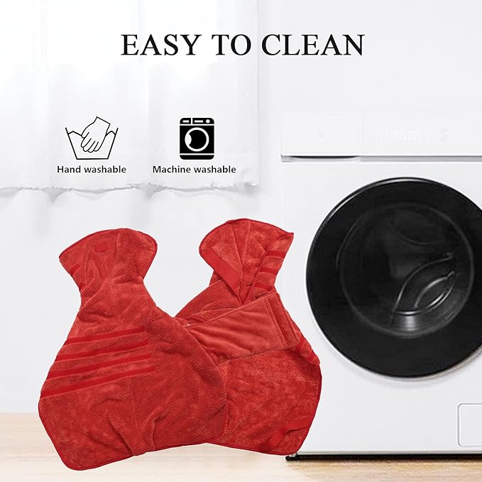 Geyecete Pineapple Grid Fast Drying Super Absorbent Dog Cat Bath Robe Towel - Red, XS