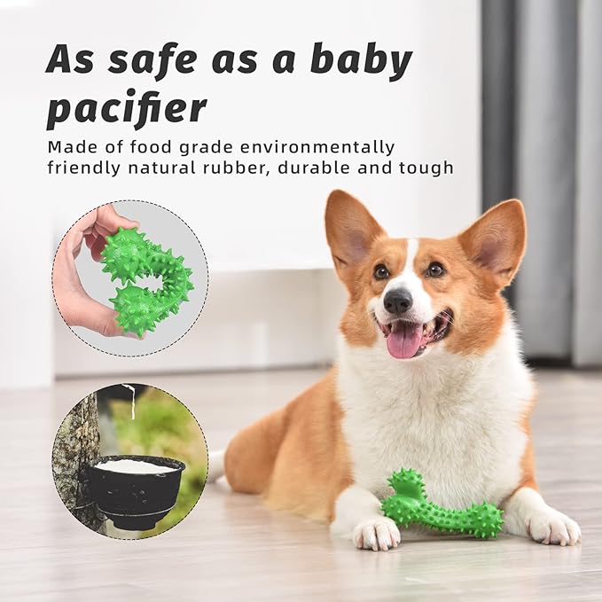 Dog Chew Toys for Aggressive Chewers - Rubber Chew Toys, Bacon Flavor Teething Dog Toys, Interactive Toy for Teeth Cleaning and Gum Massage (2pcs), Bacon Flavour (Green/Blue)