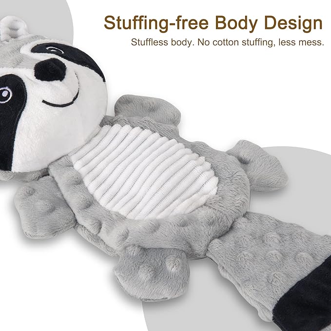 AllHomey Squeaky Dog Toys Plush Chew Toy for Small Medium Dogs Puppy Large Breed, Cute Animal Plush Chew Toy for Indoor Outdoor Play, Tough Durable Teething Interactive Gift, Raccoon,Gray