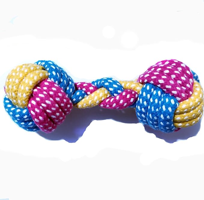 Dog Teething and Cat Chew Toys - Braided Rabbit Rope Toys, Safe for Puppies and Kittens - Dumbbell Shape