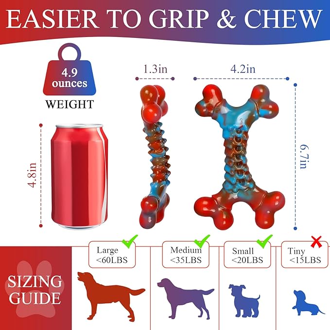 Tough Dog Toys for Aggressive Chewers, Indestructible Dog Chewers for Medium Large Breeds, Dogs Chew Toys Bone, Dogs Toys to Keep Them Busy, Boredom Toy for Large Breed, Bacon Flavor