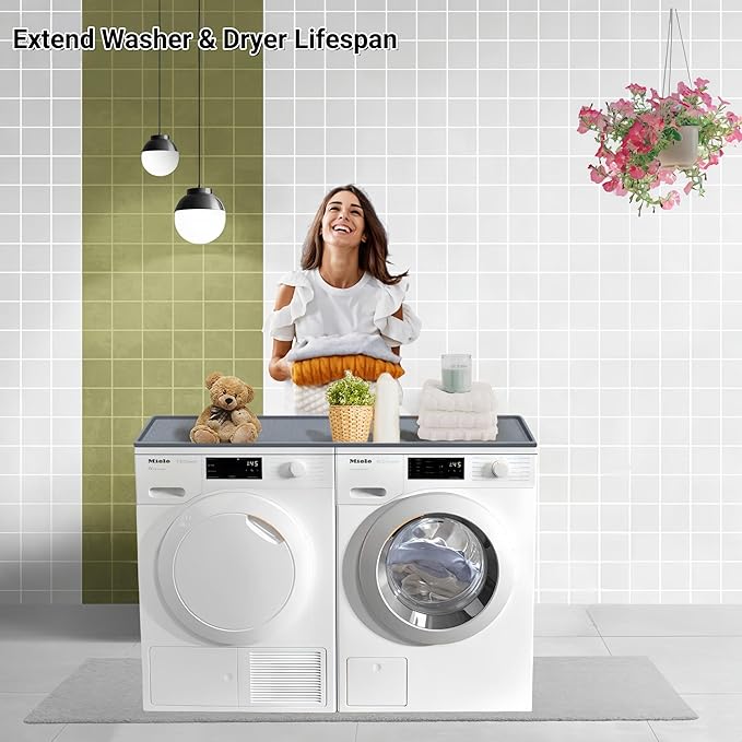 54'' x 27.5'' Washer and Dryer Covers for the Top, Silicone Washing Machine Cover, Dryer Top Protector Mat, Washer Dryer Countertop, Perfect for Laundry Room, Kitchen, Home Use, Grey 1Pack