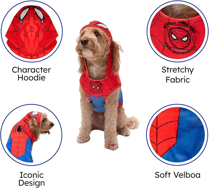 MARVEL Spider-Man Pet Hoodie - Sleeveless Hooded Pet Shirt with Costume Design (Large)